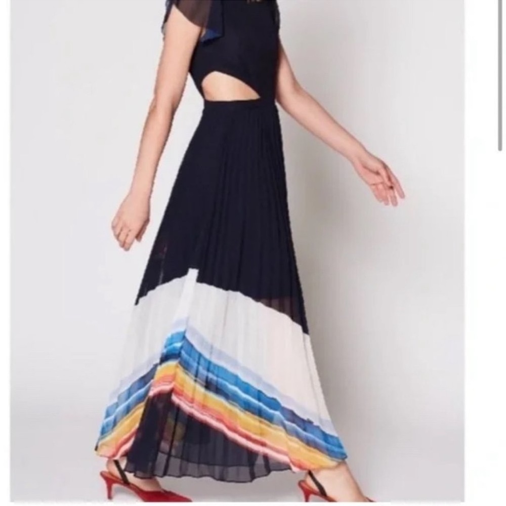 Joie Navy Multicolor Pleated Midi Dress - Picture 2 of 14